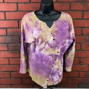 Boho Chic Woman's XL Tie Dye Top‎ 3/4 Sleeve